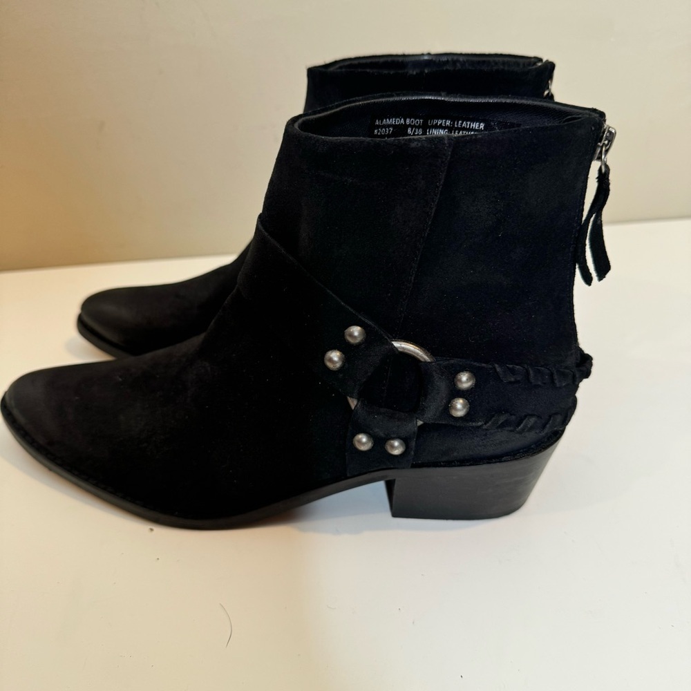Vintage 7 Alameda Boot Black Leather Size 8 Western Cowgirl Festival Whi…